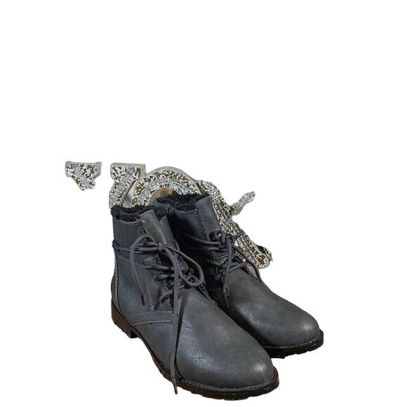 Sporto Gray Hornet Leather Faux Fur Ankle Boots Women Sz 6 - Picture 13 of 13